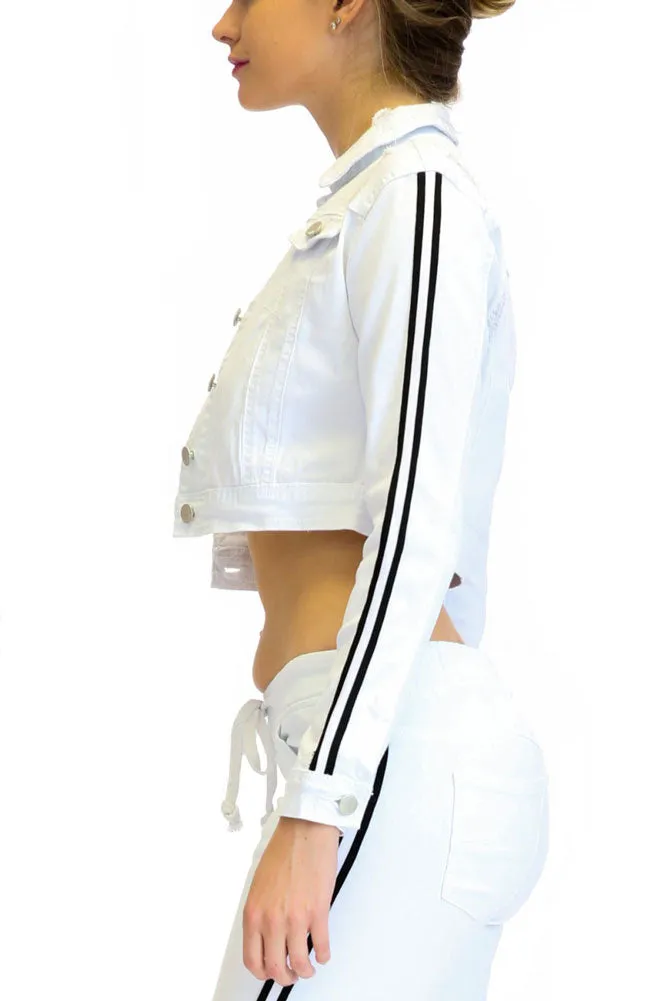 Women's Destroyed Side Striped Band Jacket and Jogger Set