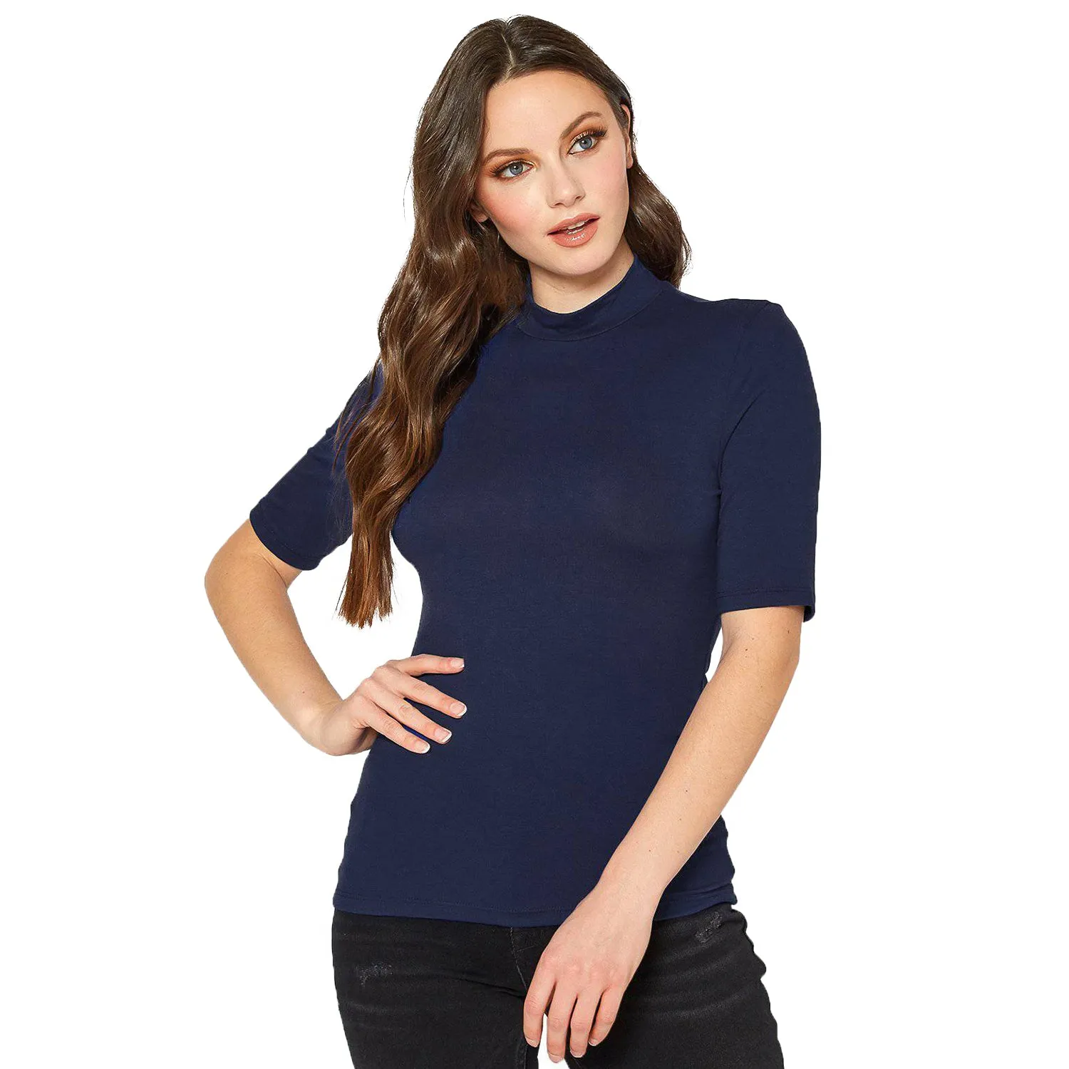 Women's Half Sleeve Turtle Neck Fitted Top