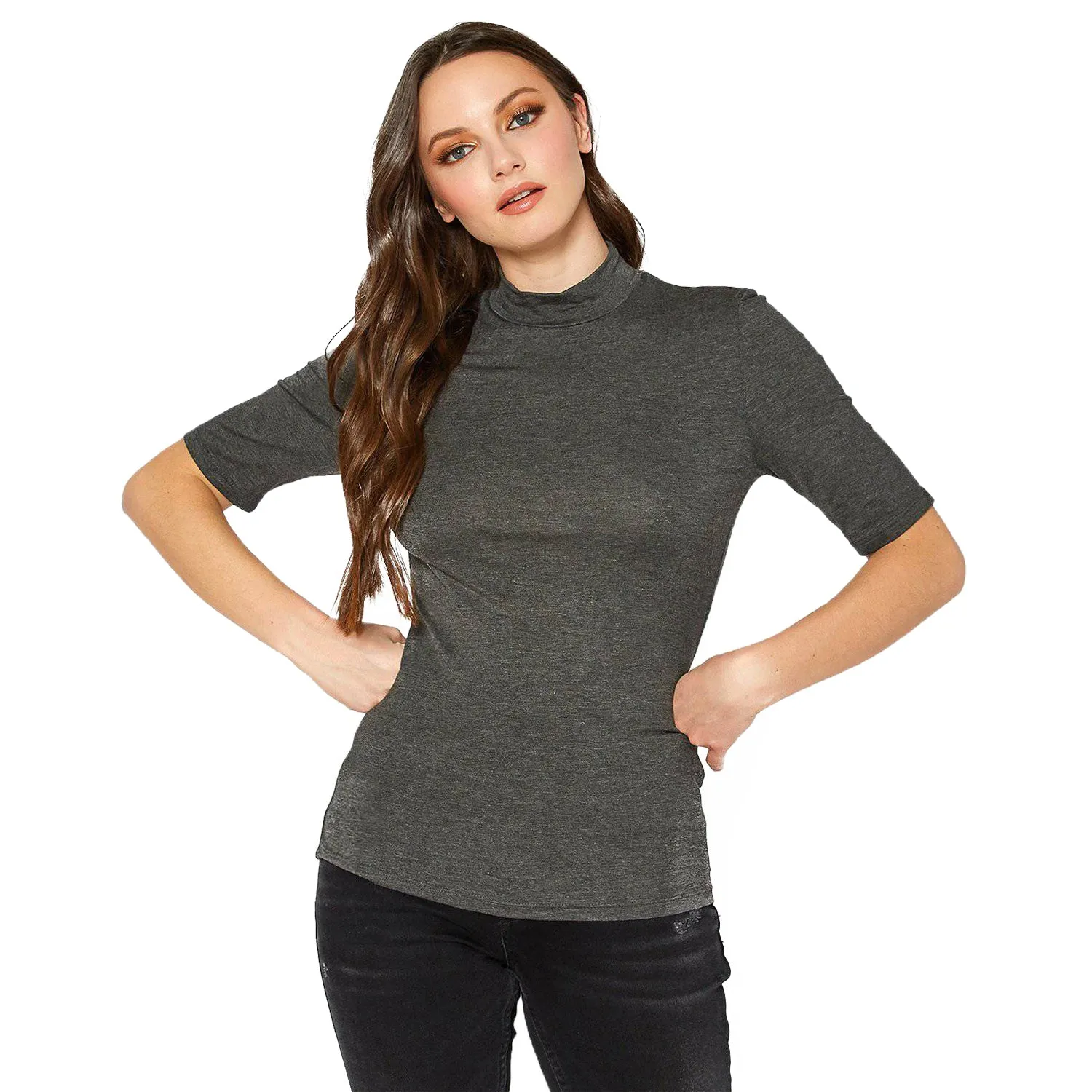 Women's Half Sleeve Turtle Neck Fitted Top