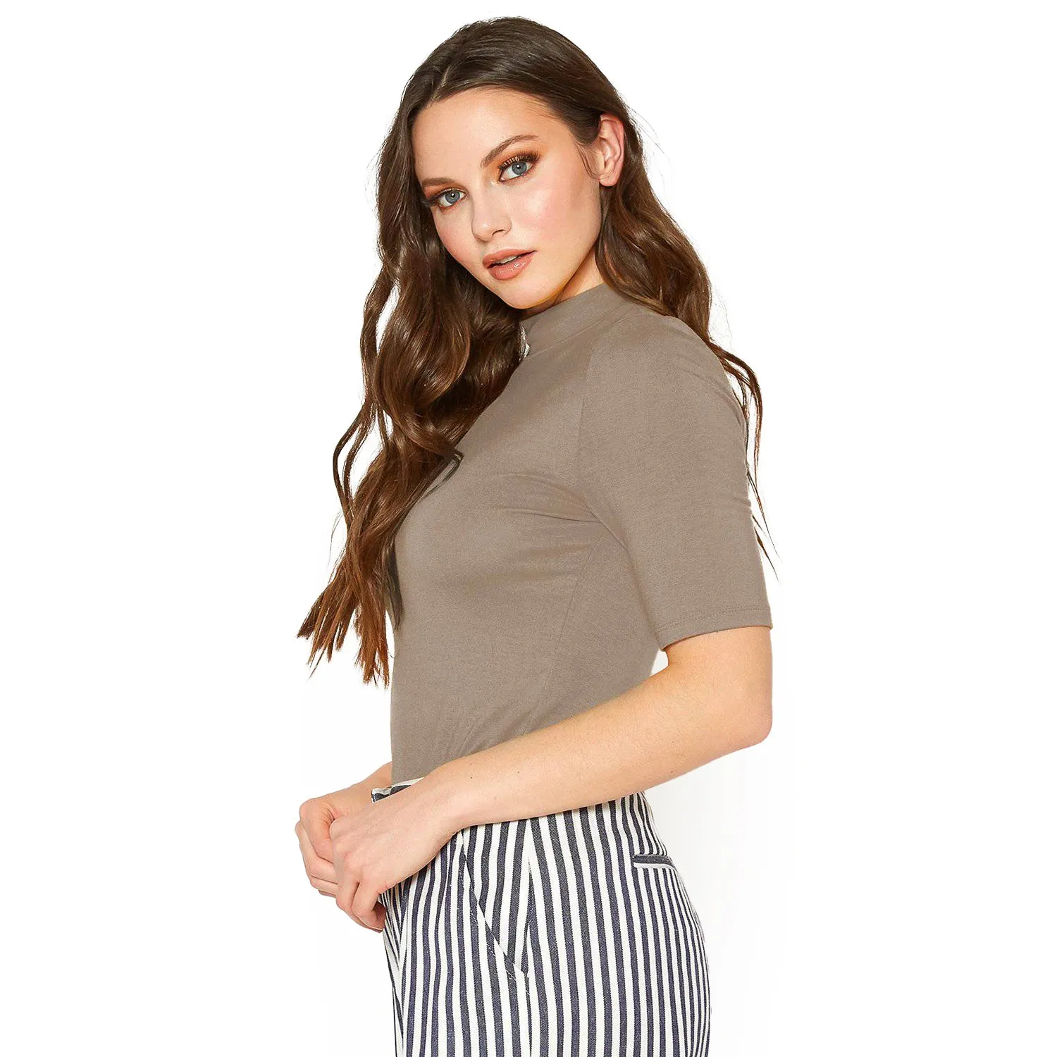 Women's Half Sleeve Turtle Neck Fitted Top