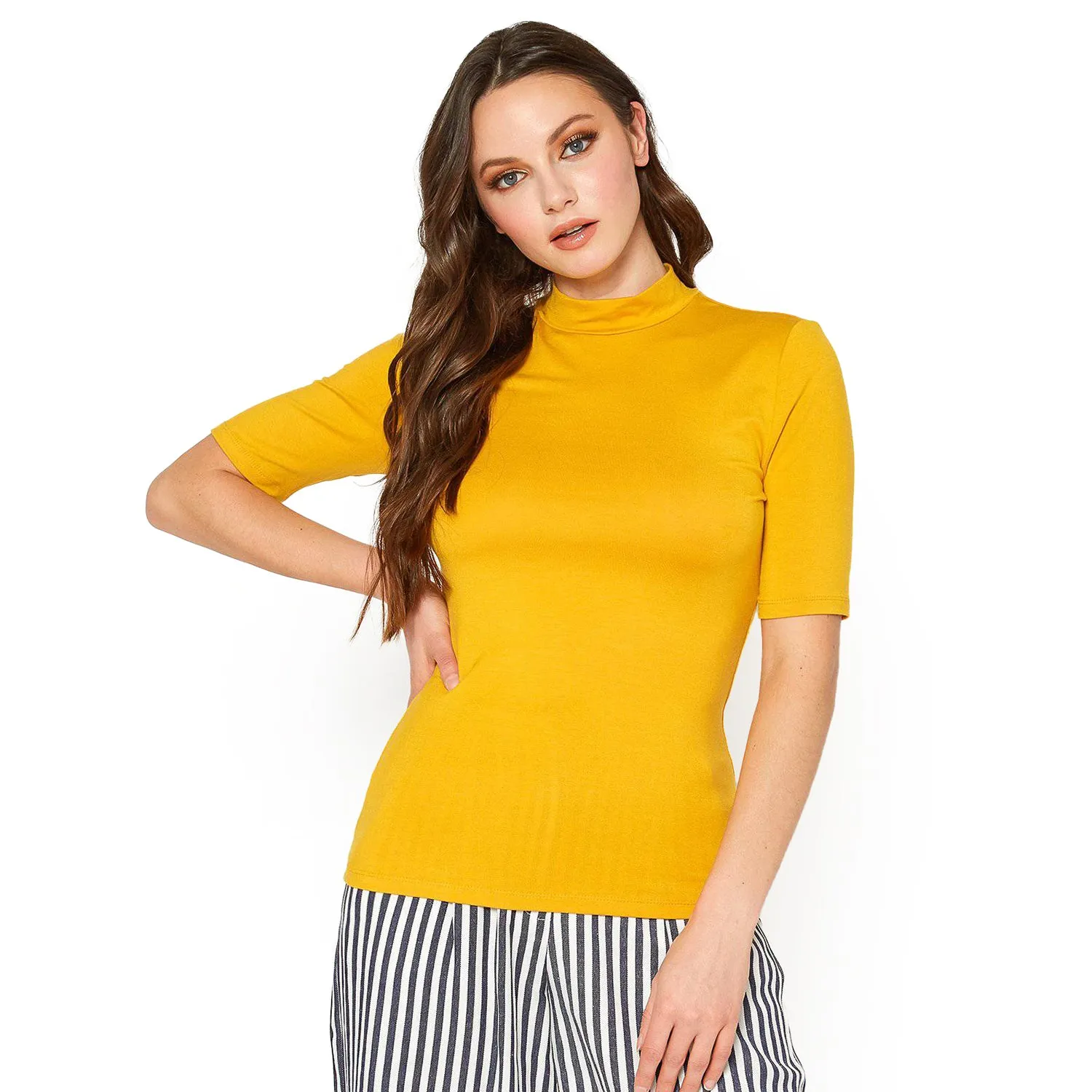 Women's Half Sleeve Turtle Neck Fitted Top