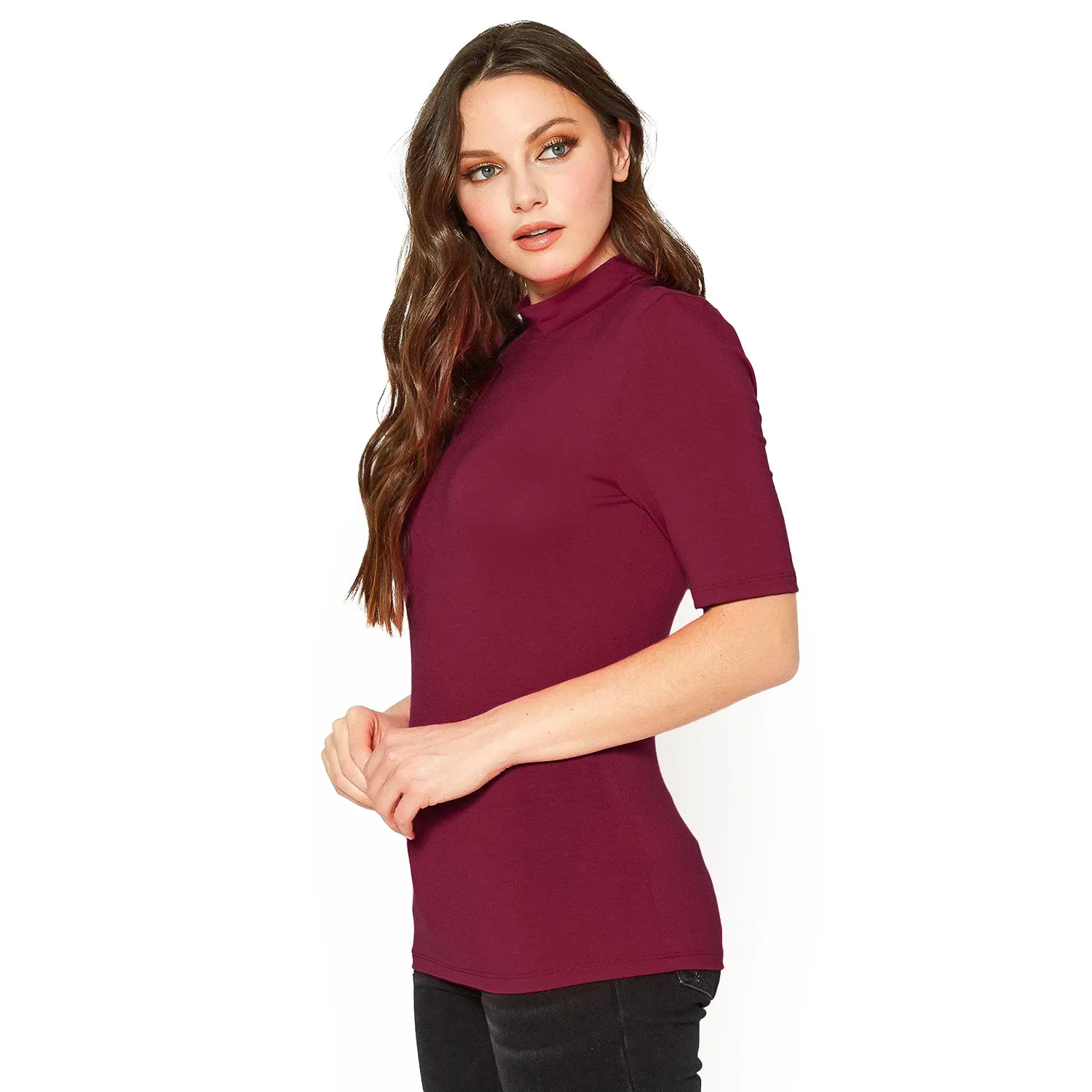 Women's Half Sleeve Turtle Neck Fitted Top