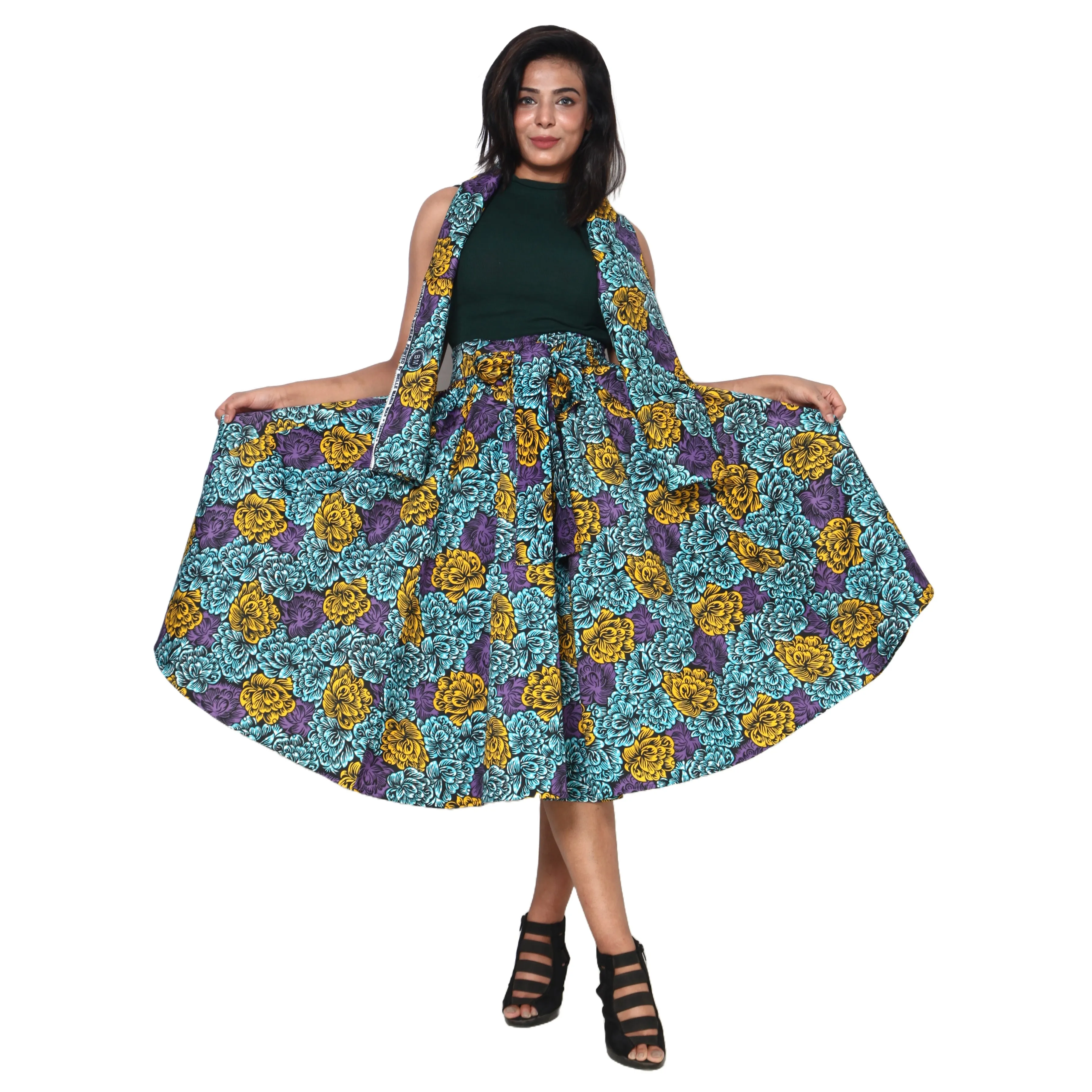 Women's Polycotton Blend Midi Skirt -- FI-R41