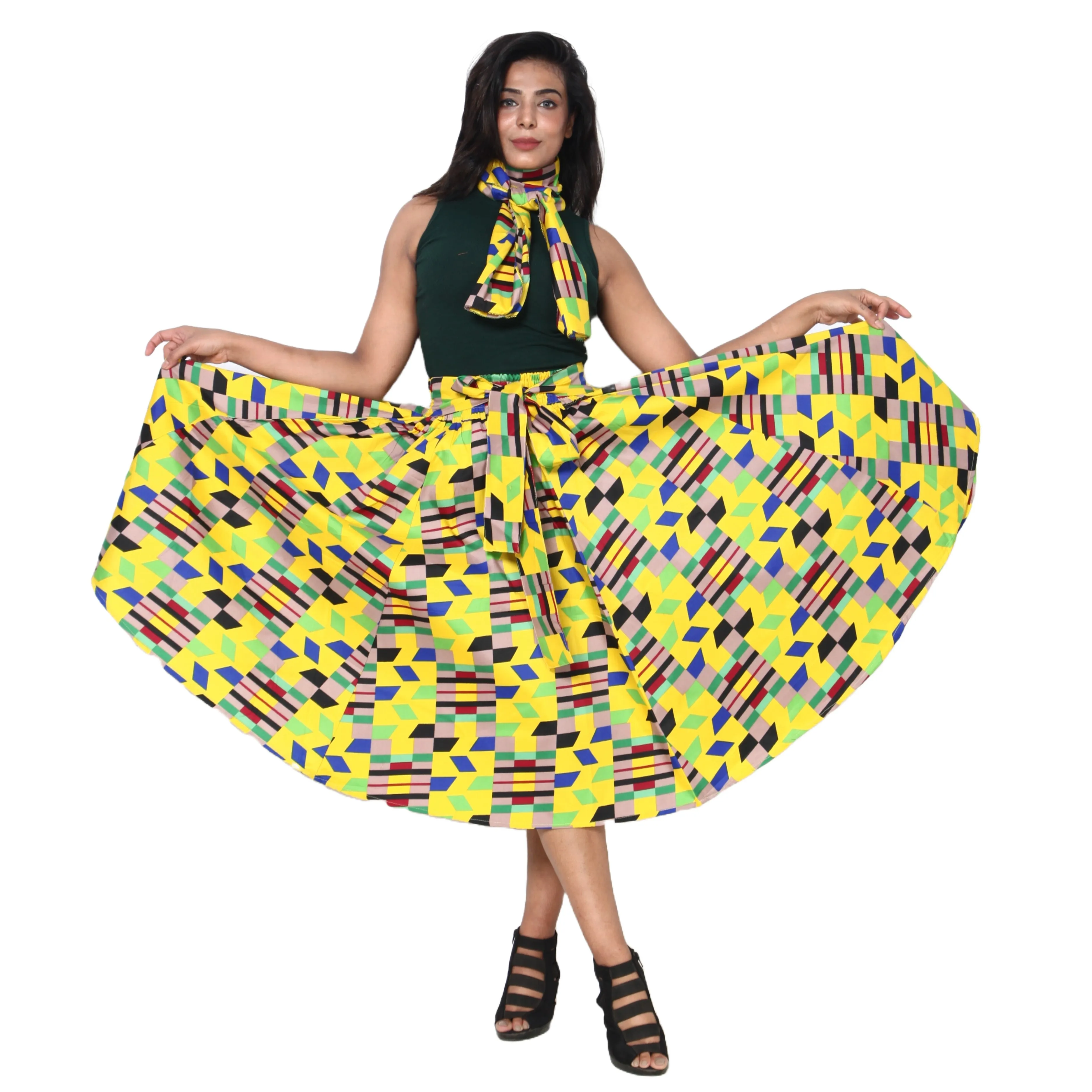 Women's Polycotton Blend Midi Skirt -- FI-R41